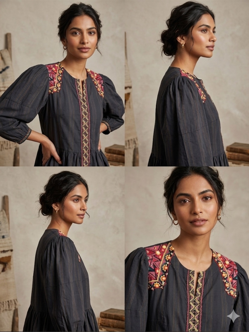 Ethnic Indian Wear Embroidered Black & Pink Cotton Blouse